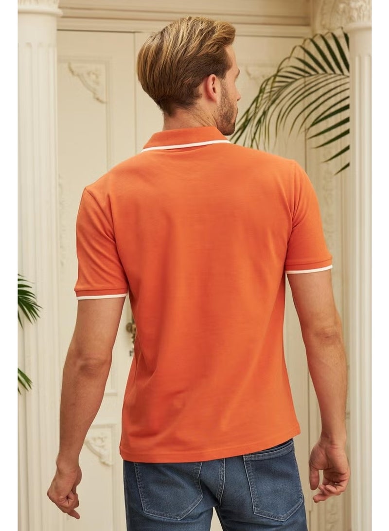 Odelon Men's Slim Fit Plain Polo Neck T-Shirt Orange - Image 5